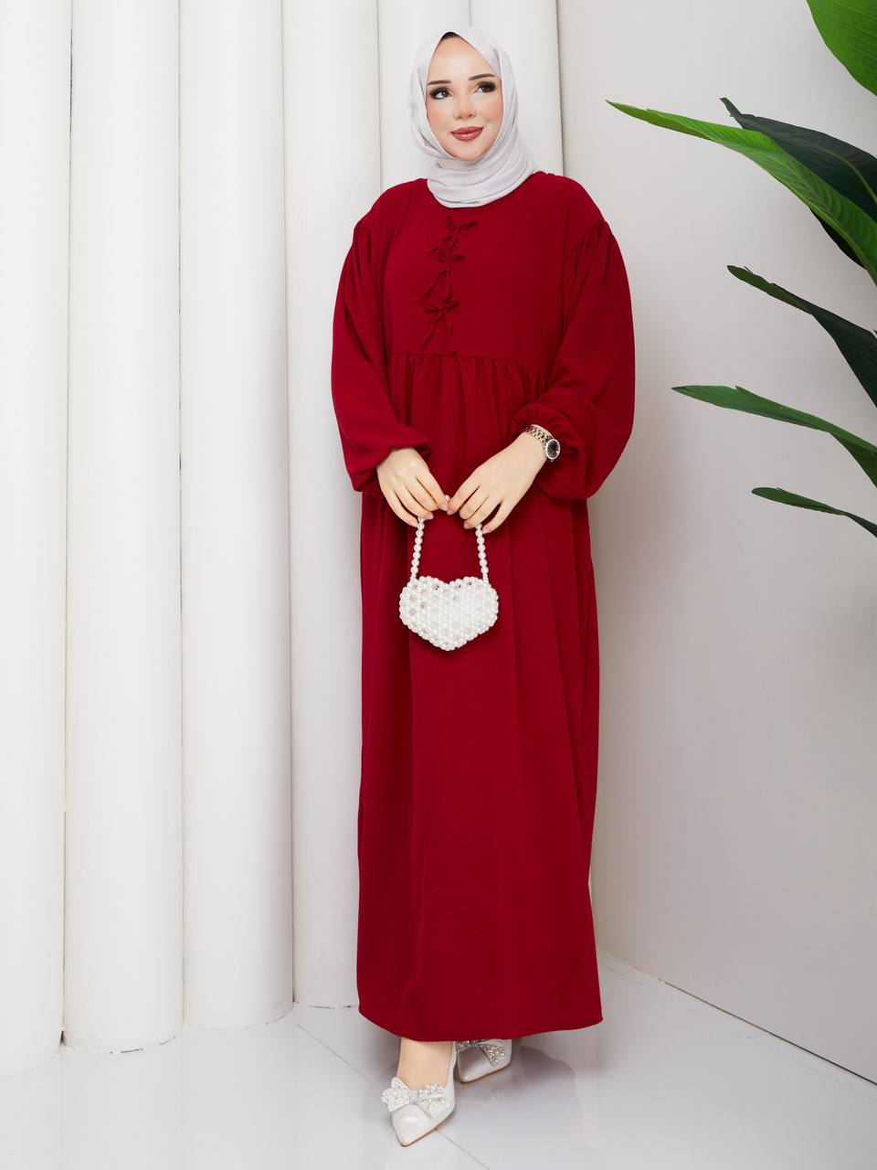 Üst Bağlamalı Balon Kol Elbise