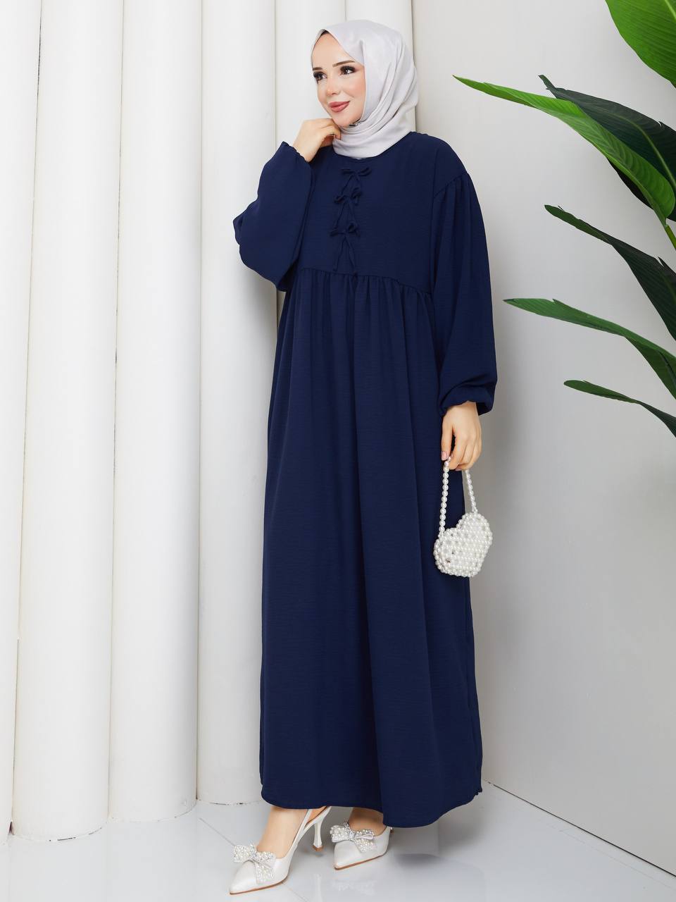 Üst Bağlamalı Balon Kol Elbise