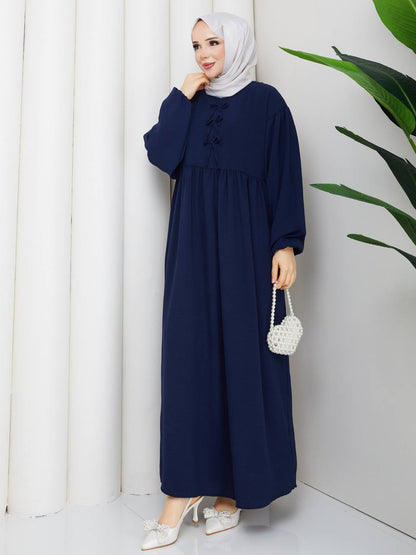 Üst Bağlamalı Balon Kol Elbise