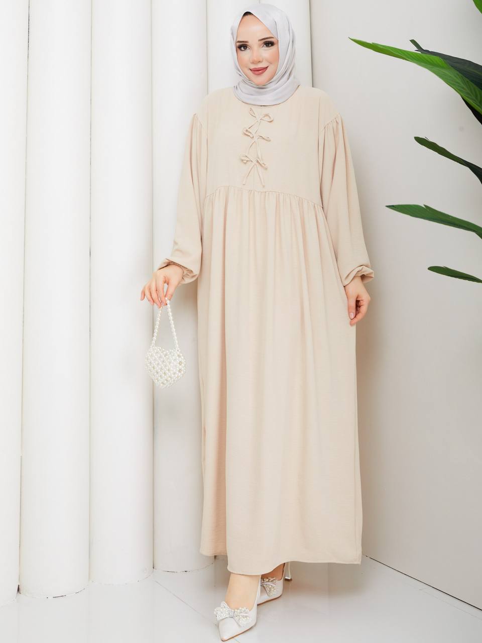 Üst Bağlamalı Balon Kol Elbise