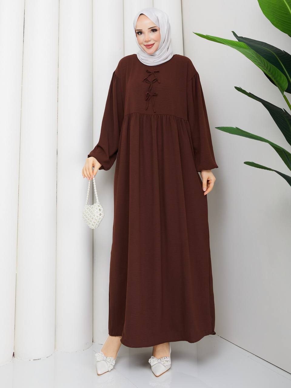 Üst Bağlamalı Balon Kol Elbise