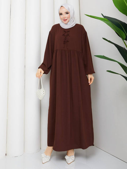 Üst Bağlamalı Balon Kol Elbise