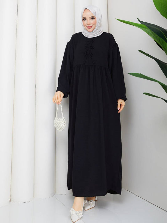 Üst Bağlamalı Balon Kol Elbise