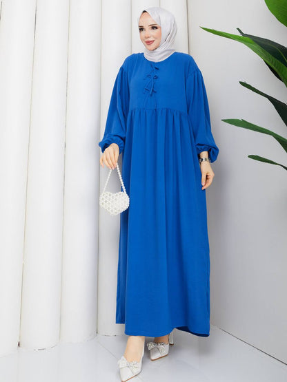 Üst Bağlamalı Balon Kol Elbise