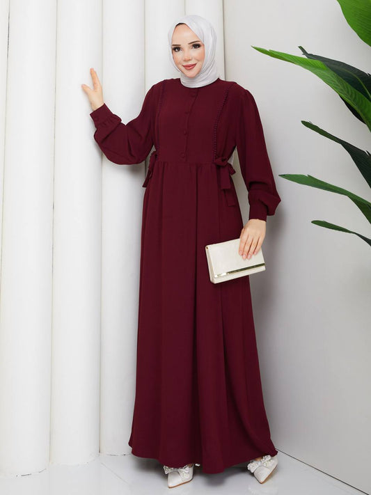 Üst Düğme Detay Yan Bağlamalı Elbise