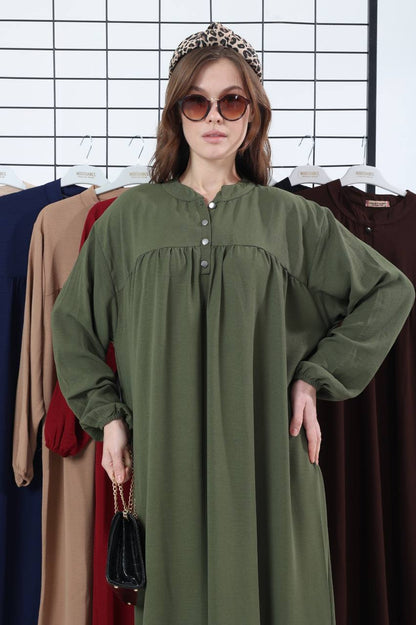 Hakim Yaka Yarı Düğmeli Elbise