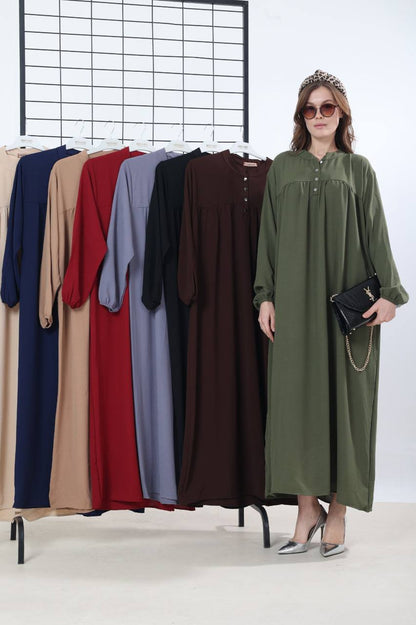 Hakim Yaka Yarı Düğmeli Elbise