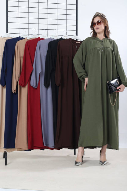 Hakim Yaka Yarı Düğmeli Elbise