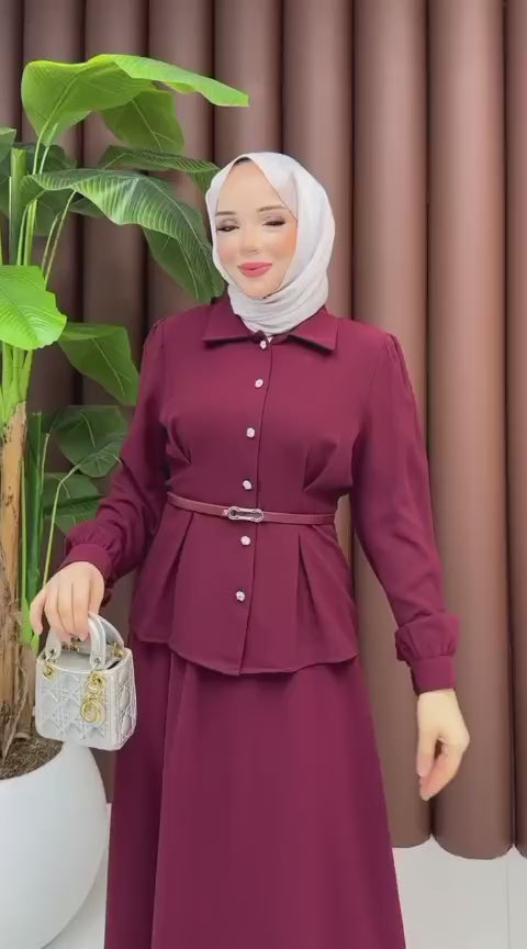 Kemer Detay Düğmeli Etek Takım