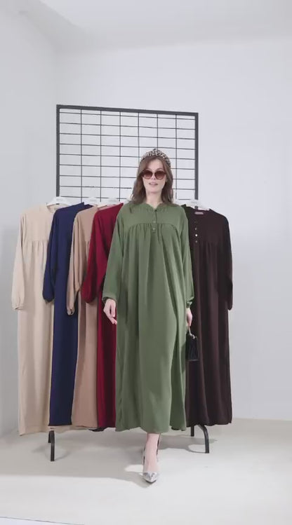 Hakim Yaka Yarı Düğmeli Elbise