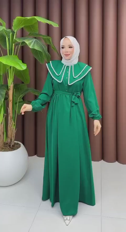 Çift Yaka Detay Yarı Düğmeli Elbise