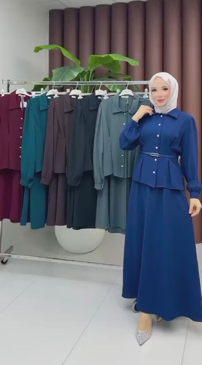 Kemer Detay Düğmeli Etek Takım