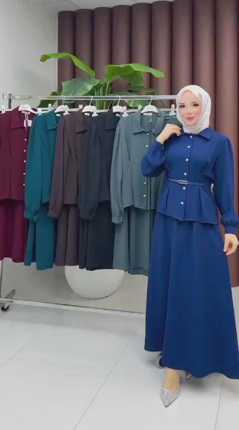 Kemer Detay Düğmeli Etek Takım