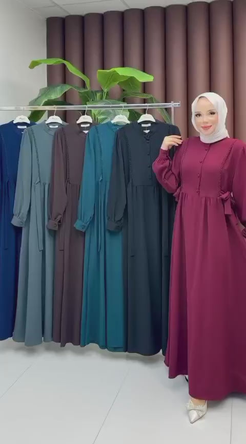 Üst Düğme Detay Yan Bağlamalı Elbise