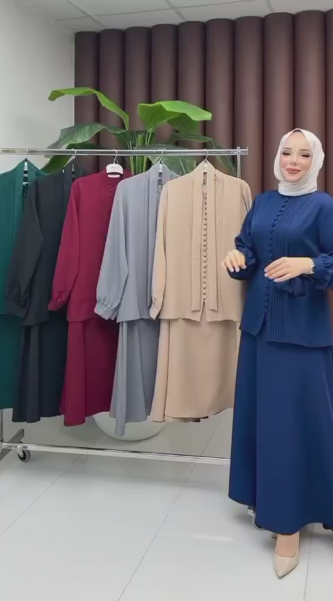 Düğmeli Bel Kuşak Detay Etek Takım