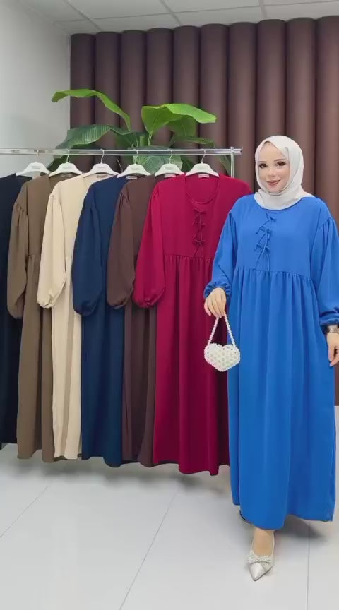 Üst Bağlamalı Balon Kol Elbise