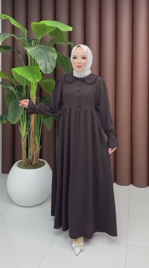 Yaka Detay Yarı Düğmeli Elbise