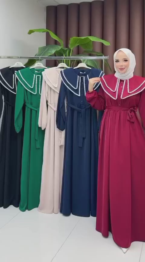 Çift Yaka Detay Yarı Düğmeli Elbise